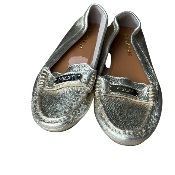 Coach Fredrica Metallic Gold Pebbled Leather Womens Loafers Size 6.5 Flats - Picture 6 of 9